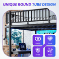 thumbnail image 4 of Leumius Queen Loft Bed Frame with L-Shaped Desk,LED Light Strip and Charge Station, Metal Loft Bed with Computer Mainframe Tray and Hanging Area, Special Round Pipe Design for Teens Adults Black, 4 of 5
