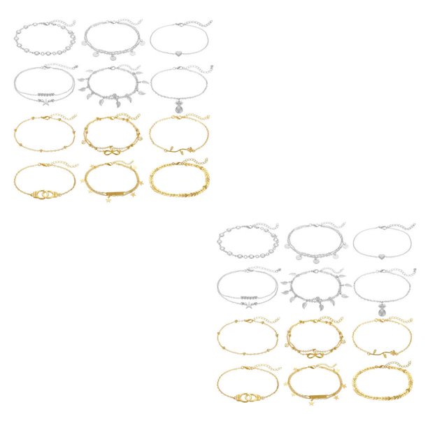 Sonducket 12 piezas cadena tobillera Universal aleación duradera estilo bohemio pie sandalia joyería tobillo pulseras para mujeres niñas fiesta boda Type2 NO2 Sonducket CBP451911