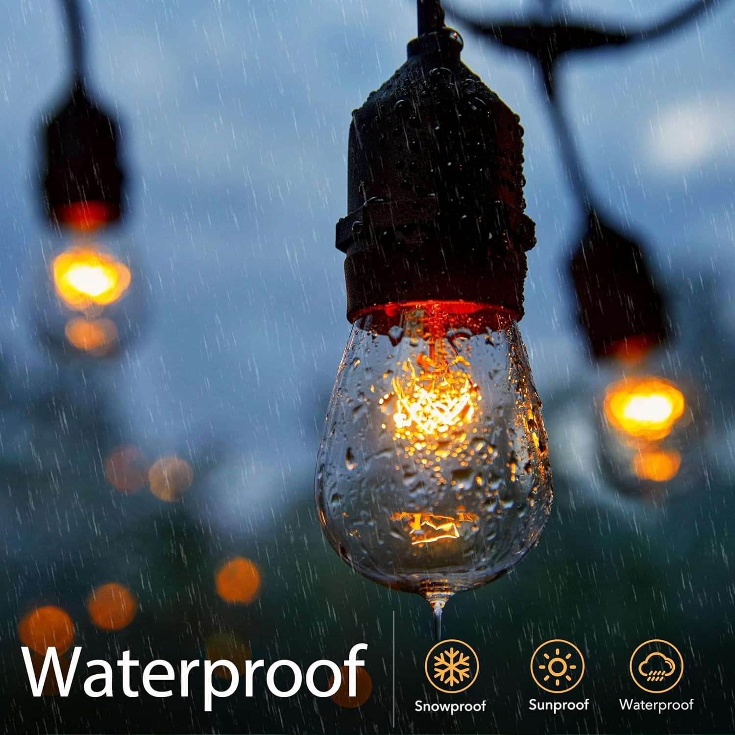 26 Pack S14 Incandescent Light Bulbs - 11W 2700K Warm White, Waterproof Glass, Dimmable E26 Edison for Outdoor String Lights, Patio Lighting & Replacement Bulbs, UL Listed