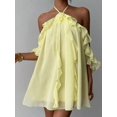 thumbnail image 6 of Light Yellow Womens Halter Tie Ruffle Chiffon Mini Dress For Vacation, Party, Or Summer Outing, 6 of 8