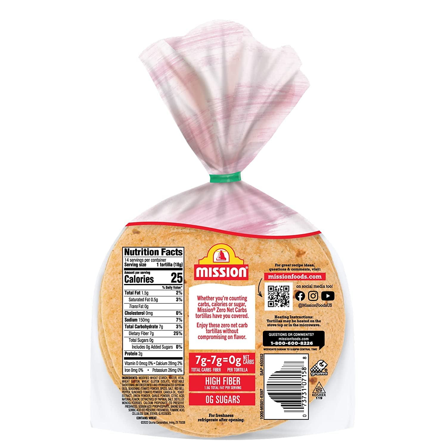 Mission Zero Net Carb Sundried Tomato Basil Tortillas - 0G Net Carbs - Keto Certified - 4.5" Street Taco - 14 Count, 8.89 Oz. - Keto Friendly Low Carb Tortilla - 4 Pack