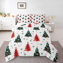 Homewish Kawaii Xmas Tree Full Size Comforter Sets 3-Piece for Female Men Adults,Merry Christmas Bedding Comforter Set,Polka Dots Lightweight Bedding Sets,Microfiber Bedroom Decor,Reversible