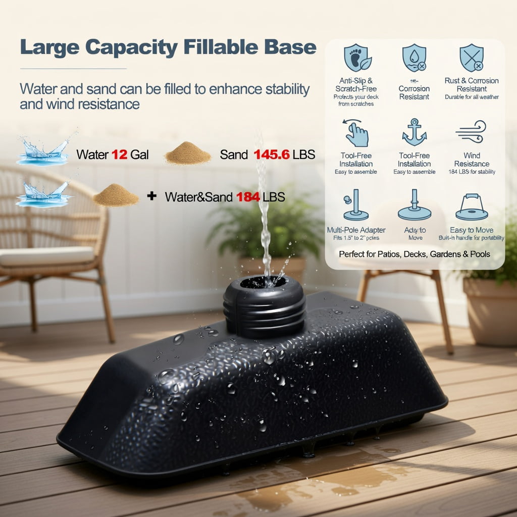 Resenkos Outdoor Umbrella Base, 4 Pieces Outdoor Cantilever Offset Patio Umbrella Base, Black