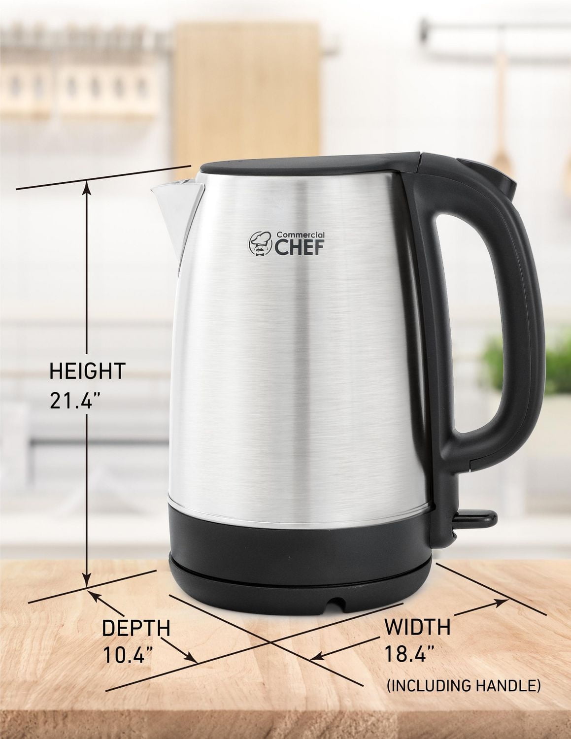 COMMERCIAL CHEF 1.7L Cordless Stainless Steel Kettle