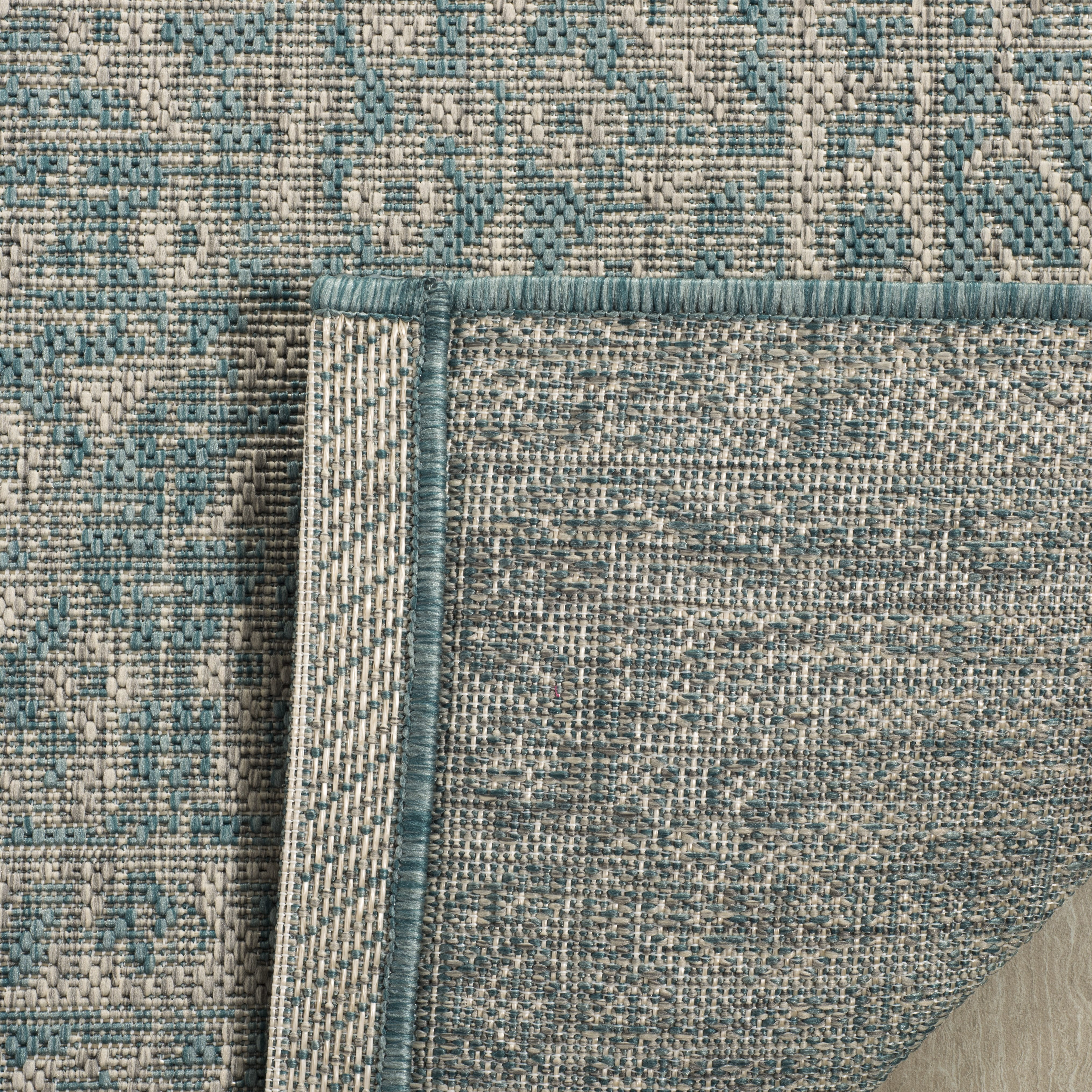 SAFAVIEH Courtyard Avi Medallion Indoor/Outdoor Area Rug, Light Grey/Aqua, 4' x 4' Round