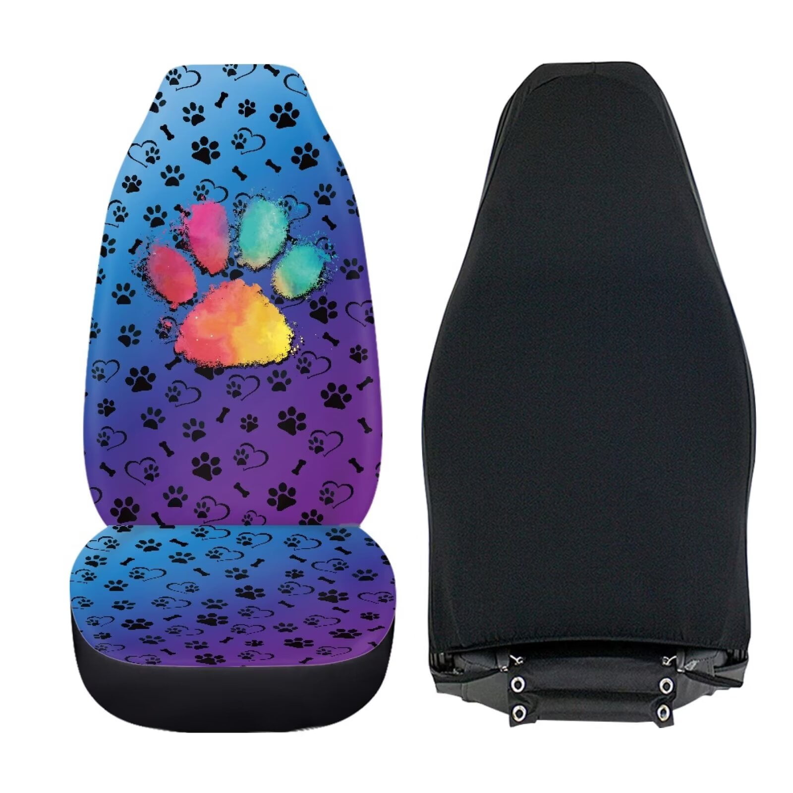 Uourmeti Rainbow Dog Paw Pattern 2 Pack Car Seat Covers for Front Seats Cute Car Accessories for Women Girl Vehicle Decor Universal Bucket Seat Protector Cushion Cover