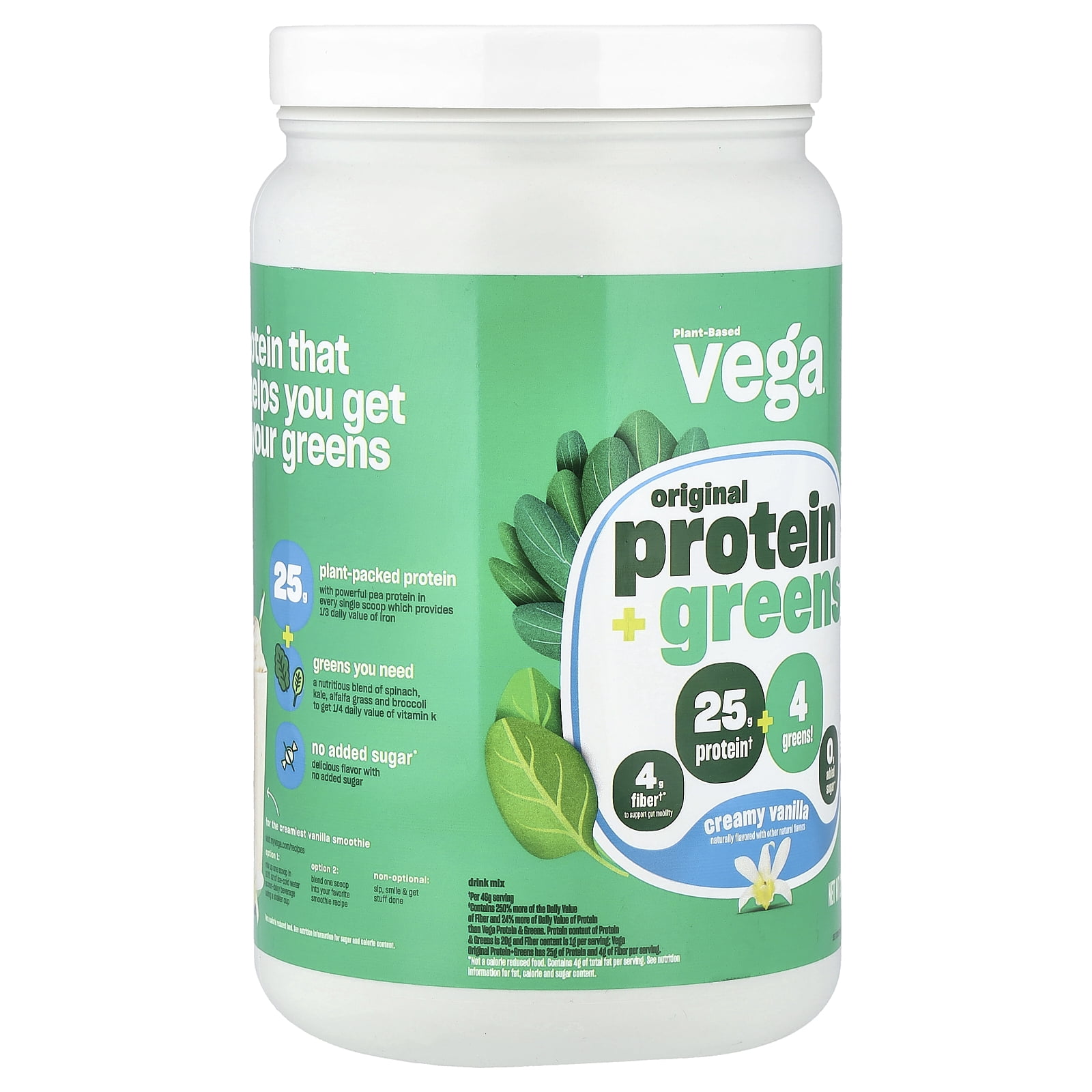 Vega Plant-Based Protein + Greens, Creamy Vanilla, 1 lb 6 oz (624 g)