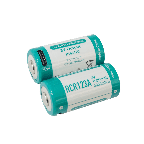 Keeppower RCR123A Li-ion Battery with Type-C Port Rechargeable 3V 1000mAh Included with a 2-in-1 USB-C Charging Cable (2 Pack)