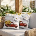 thumbnail image 3 of 16x16 Pillow Covers Set of 2, Sunflower Truck Square Throw Pillow Covers for Couch/Sofa/Living Room, Elegant Yellow Floral Summer Botanical Wooden Decorative Soft Pillowcases for Couch Throw Pillows, 3 of 9