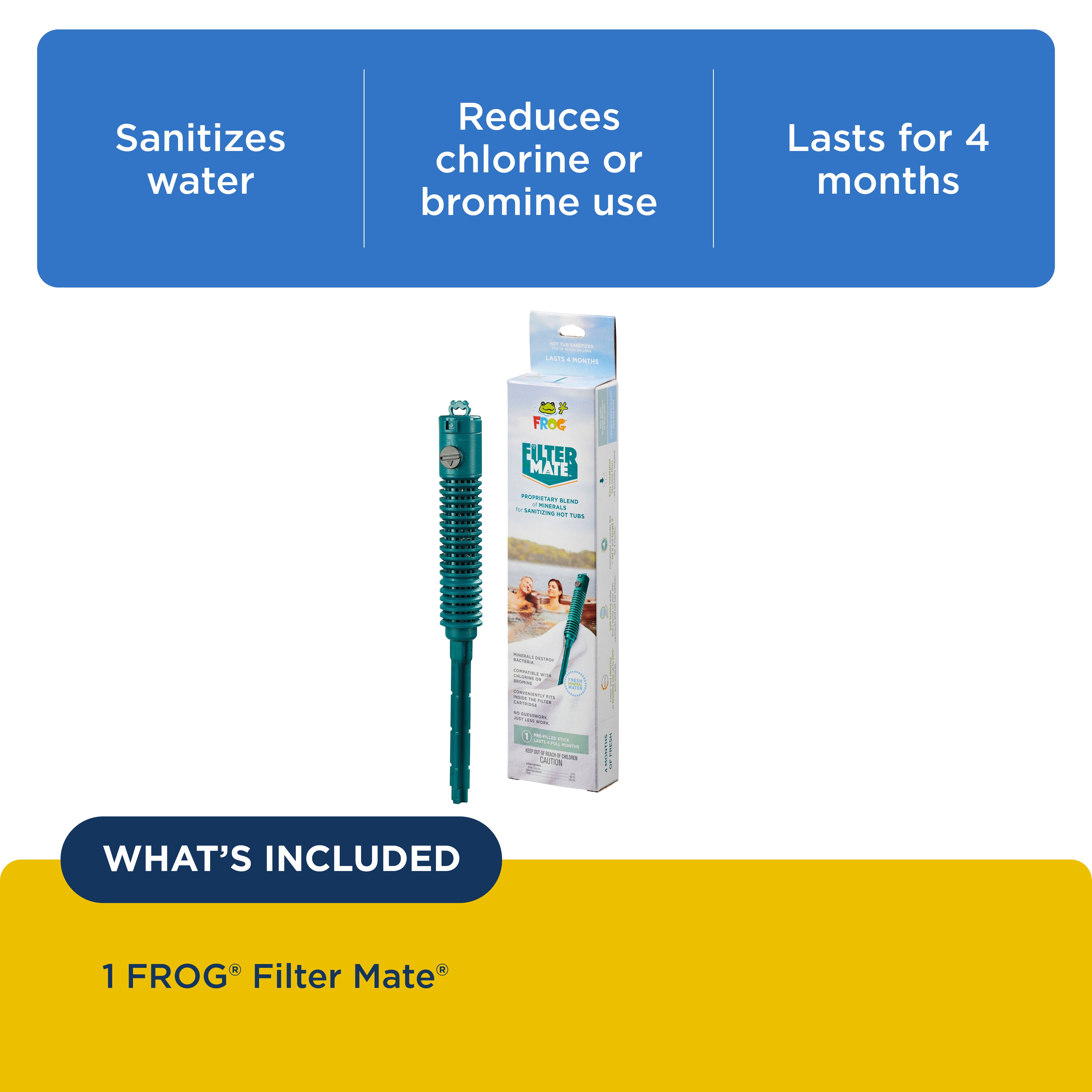 FROG Filter Mate for Hot Tubs - Prefilled Sanitizing Mineral Dispenser Stick - Easy Installation into Filters for Easy Hot Tub Treatment & Water Maintenance