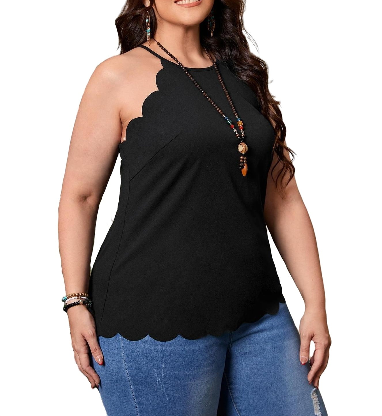 slutpunkt krans nærme sig Boho Solid Halter Halter Black Plus Size Tank Tops & Camis (Women's) -  Walmart.com