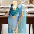 thumbnail image 3 of Turquoise Gold 70 Inch Table Runner, Modern Teal Blue Marble Textured Farmhouse Dresser Scarf Cotton & Linen Tablerunner for Dining/Kitchen Island/Holiday Party Décor 13" x 70", 3 of 9