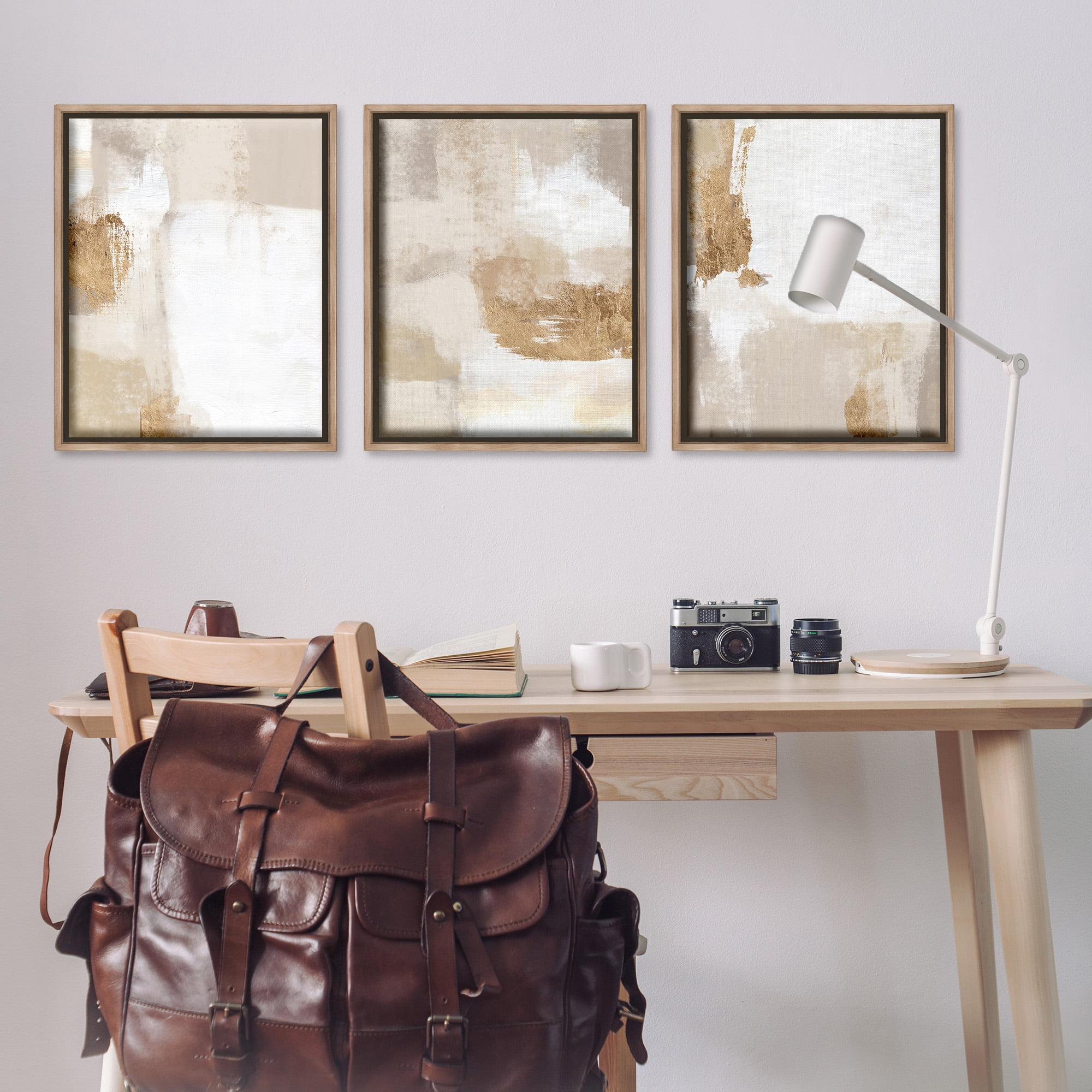 Stupell Industries Beige Modern Abstraction Abstract Painting Brown Floater Framed Canvas Art Print Wall Art, 25 x 31, Set of 3