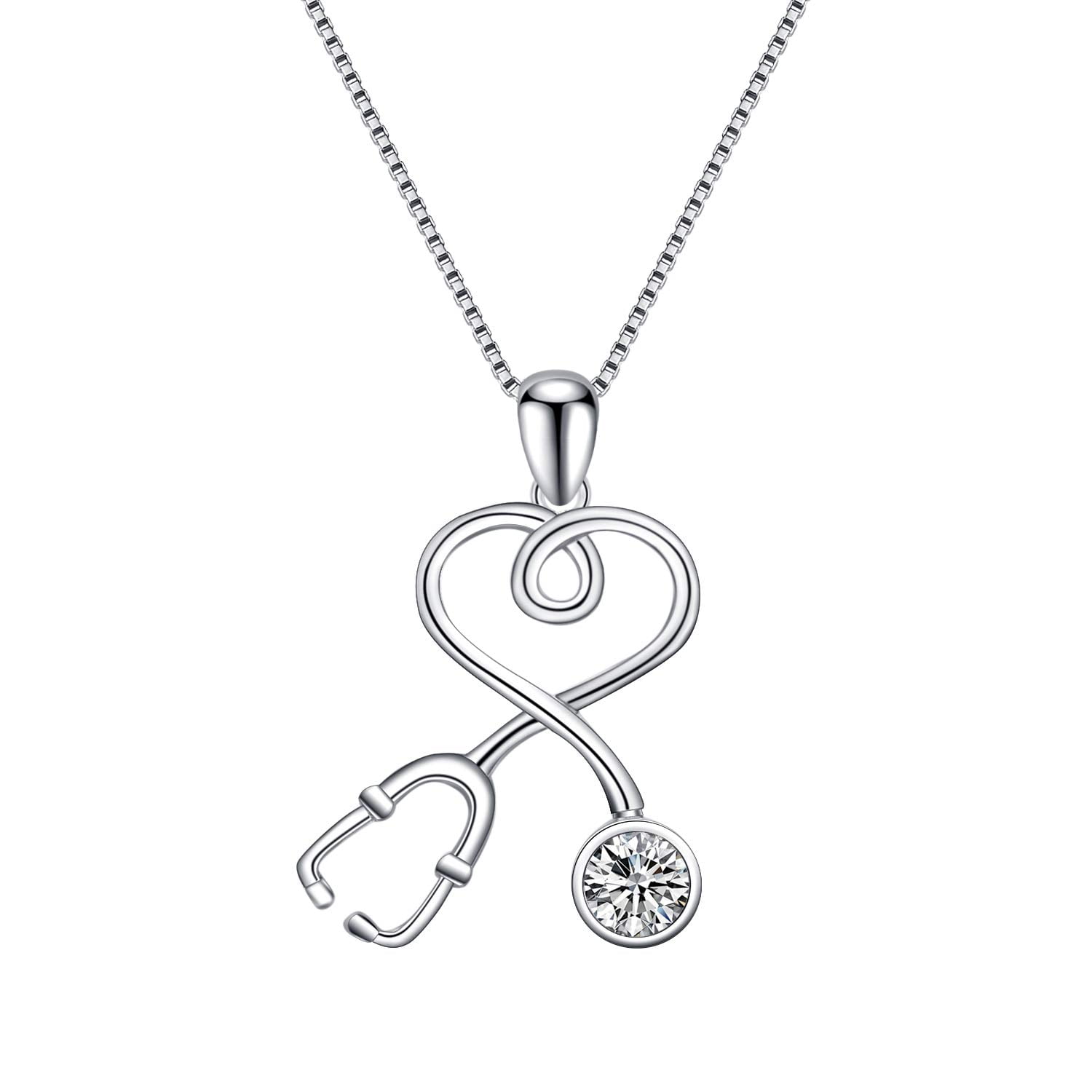 AOBOCO Sterling Silver Stethoscope Necklace,Medical Jewelry for Doctor