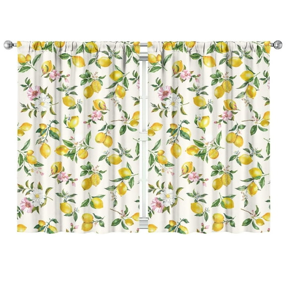 Lemon Yellow Kitchen Curtains Set of 2 - Bright Retro Vintage Print, Fresh Spring Tier Window Treatment Panels 42x63 Inch