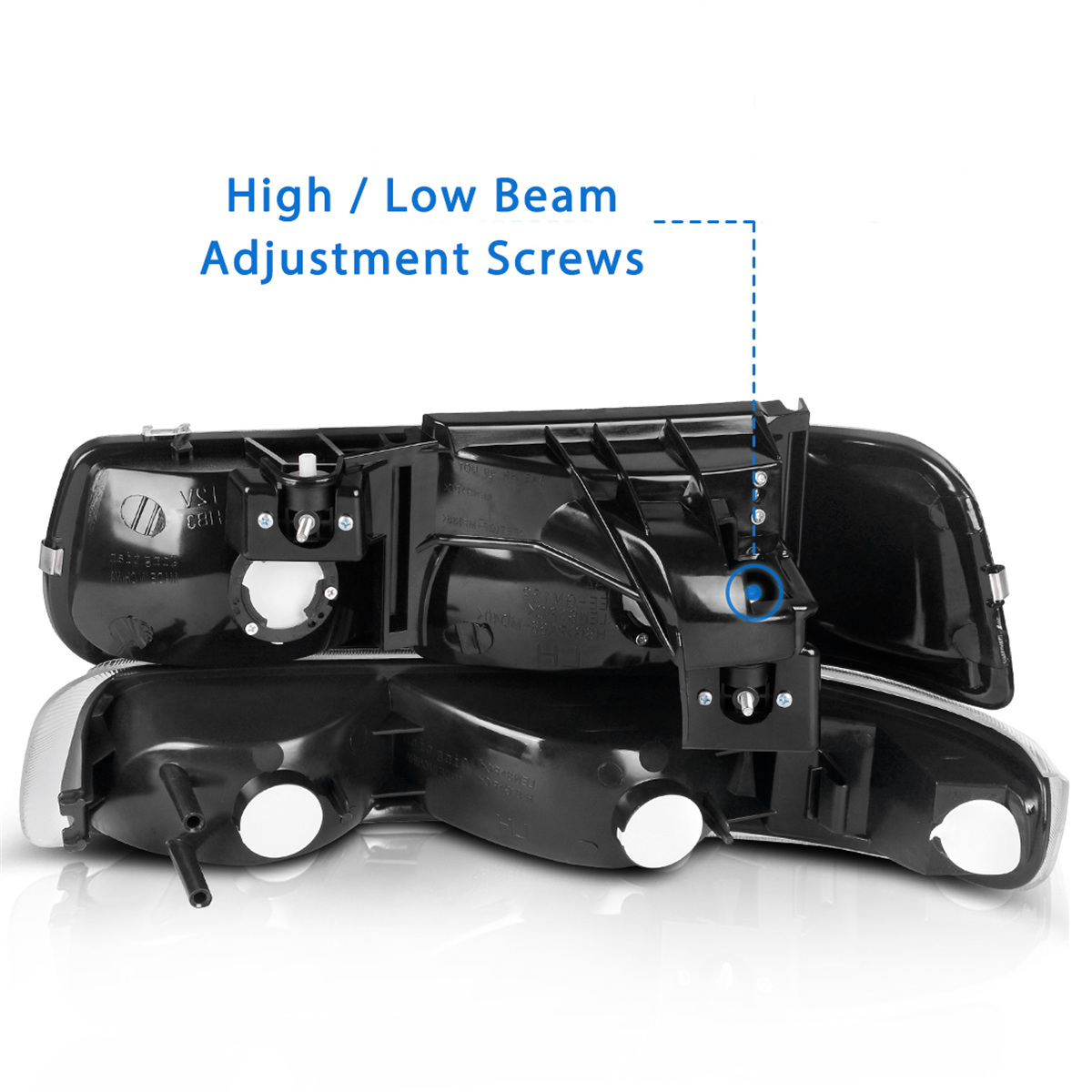 RVNI Headlights Headlamps Pair for 99-02 Silverado 00-06 Tahoe Suburban Black Housing