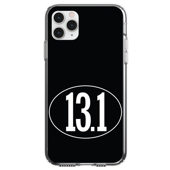 DistinctInk Clear Shockproof Hybrid Case for iPhone 11 Pro (5.8" Screen) - TPU Bumper, Acrylic Back, Tempered Glass Screen Protector - Black White 13.1 Half Marathon Run - Show Your Love of Running
