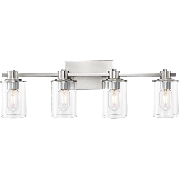 ZXNYH 4-Light Bathroom Lighting,Modern Brushed Nickel Vanity Light Fixture Over Mirror,Industrial Wall Lamp with Clear Glass Shade