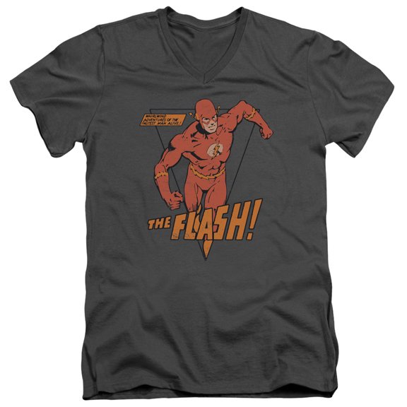 DC Comics Flash Whirlwind S/S Adult V-Neck T-Shirt 30/1 T-Shirt Charcoal