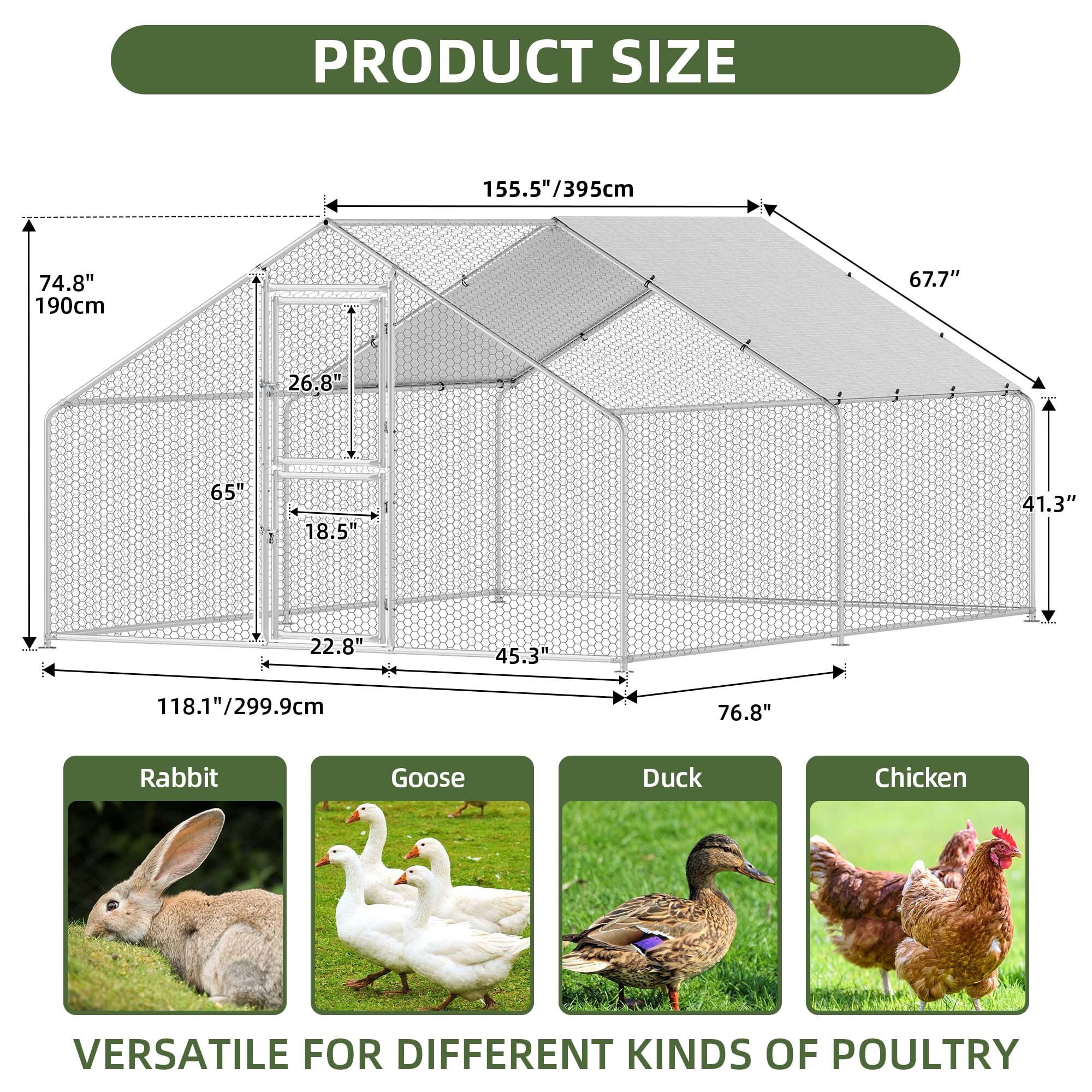 Uforic 13.1 x 9.8 x 6.4 ft ( 157.48" x 118" x 76.8" ) Outdoor Dog Kennel Outside Large Heavy Duty Shade Dog Pen Playpen Pet Dog Enclosure Crate Dog Run House with Anti-UV Cover