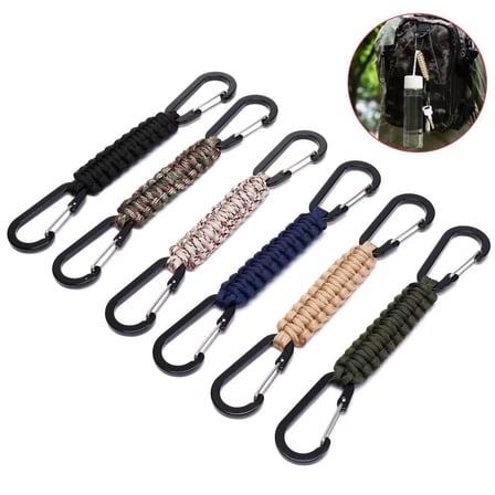 Jinswick 6 Pcs Braided Paracord Carabiner Keychains, Double Head Carabiner Keychains Outdoor Carabiner Hook Cord Clip for Hanging Keys or Water Bottle Keys Backpack Camping Hiking Fishing Fit Men Wome