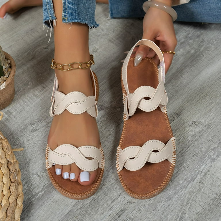 beige flat dress sandals Zara - Flat Woven Buckle Sandals - Light Beige - 6