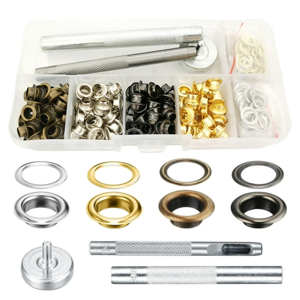 Kit de perforación de ojales FloreceBien, 200 juegos de ojales de 6 mm con herramienta de perforación, herramienta sujeta y base de metal, ojales para tela, cuero, ropa, perforaciones de lona