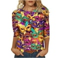 thumbnail image 2 of DDAPJ pyju Mardi Gras Shirts Womens 3/4 Sleeve Tops New Orleans Carnival Party Tee Shirt Funny Mask Graphic Tees Holiday Blouses Purple XXL, 2 of 3