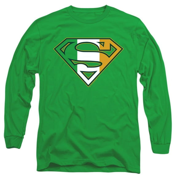 Superman Irish Shield Long Sleeve Adult 18/1 T-Shirt Kelly Green
