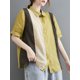 thumbnail image 4 of Camisas sueltas para mujer con rayas y empalmes, manga corta, botones, estilo vintage, informal, 4 of 8