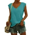 thumbnail image 1 of Femmes Tops Mode Femmes Solide Couleur Cap Manches V Cou Décontracté en Vrac Manches Courtes T-Shirt Top Armée Vert, 1 of 5