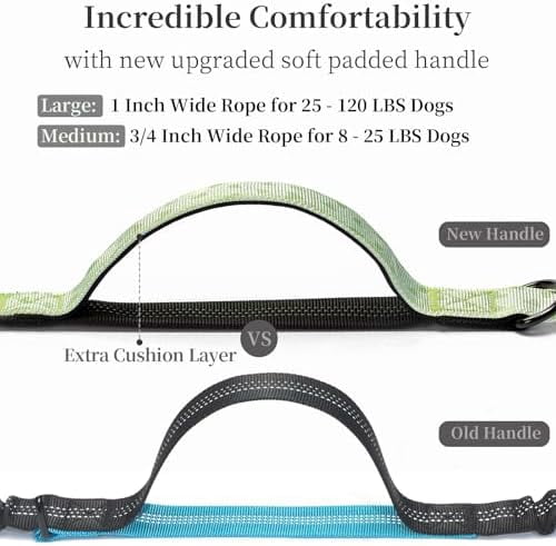 Hands Free Dog Leash with Zipper Pouch, Dual Padded Handles and Durable Bungee for Walking, Jogging and Running Your Dog (Green Heart, Large)