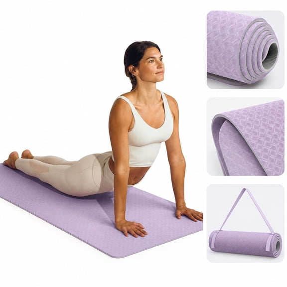 TPE Yoga Mat 24x72 Inch (61x183cm), Anti-Slip Cushioned Exercise Mat with Shock Absorption, Lightweight Fitness Mat for Home Gym