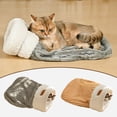 thumbnail image 3 of Plush Pet Sleeping Bag Bed for Indoor Cats and Small Puppies, 360 Windproof Warm Burrow Cave with Foldable Mat, Brown Grey 17.3x14.6 and 21.3x17.7 Inch for Travel Crate Car Seat, 3 of 10