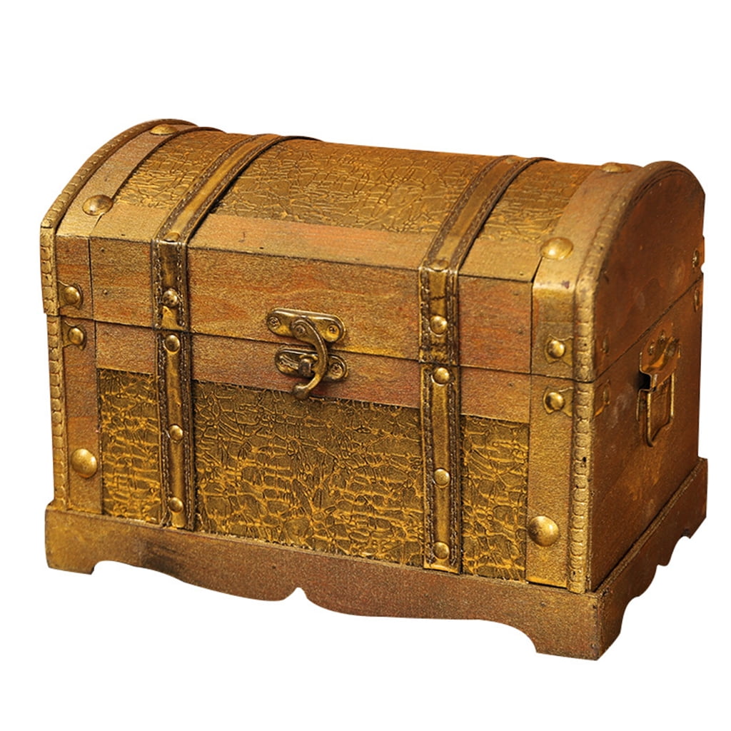 SIEYIO Antique Retro Wooden Pirate Treasure Chest Box Vintage Gem Jewelry Storage Trunk