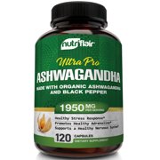 NutriFlair Ashwagandha Capsules for Natural Anxiety and Stress Relief Dietary Supplements 120 Capsules