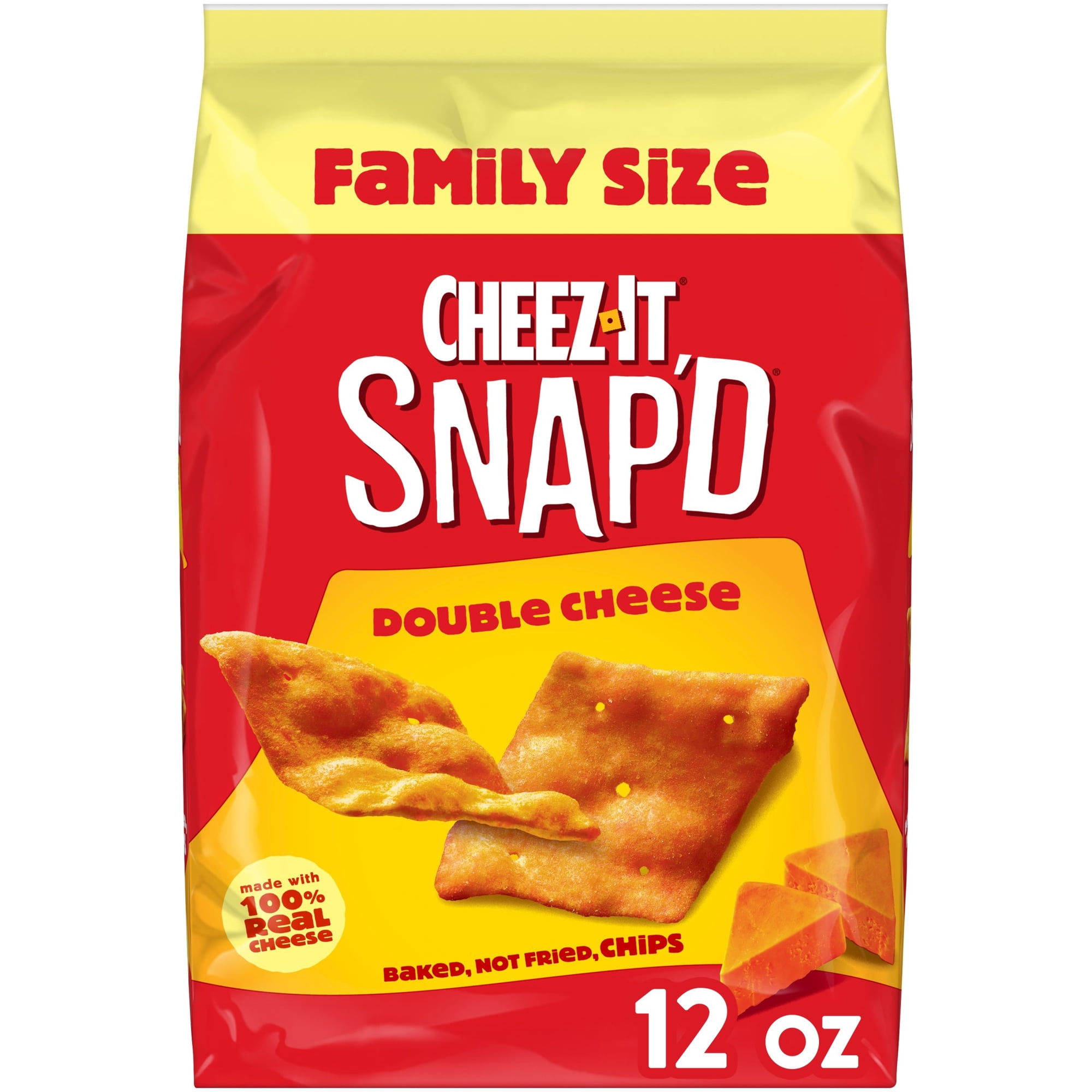 Cheez-It Snap'd Double Cheese Cheesy Baked Chips, Lunch Snacks, 12 oz