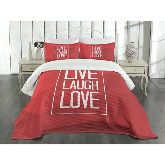 Ambesonne Saying Quilted Bedspread Set 3 Pcs, Motivation Boost, Queen Size, Pale Grey Vermilion