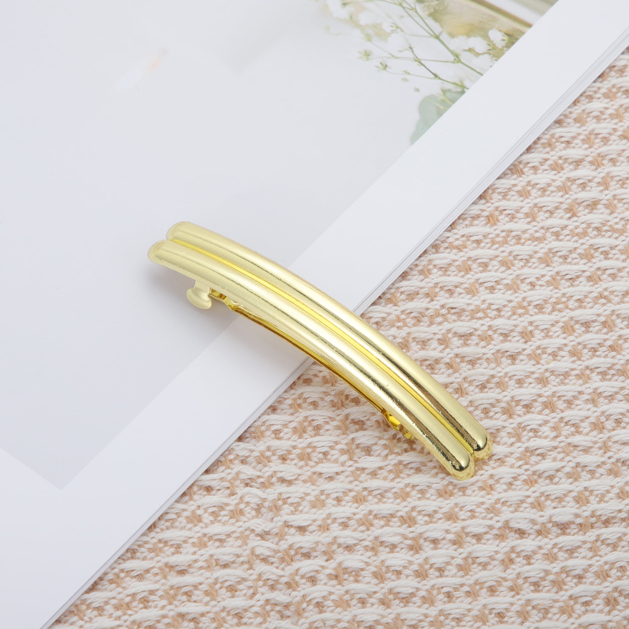 Unique Bargains Elegant Double Design Hair Barrettes in Gold Tone
