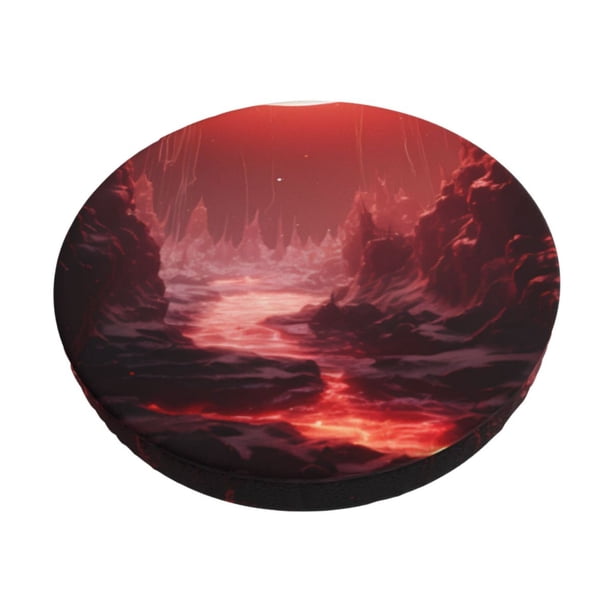 Disketp Red Moon Lava Funda Redonda para Taburete, Funda de Cojín para Silla de Bar Suave y Elástica-13 inch