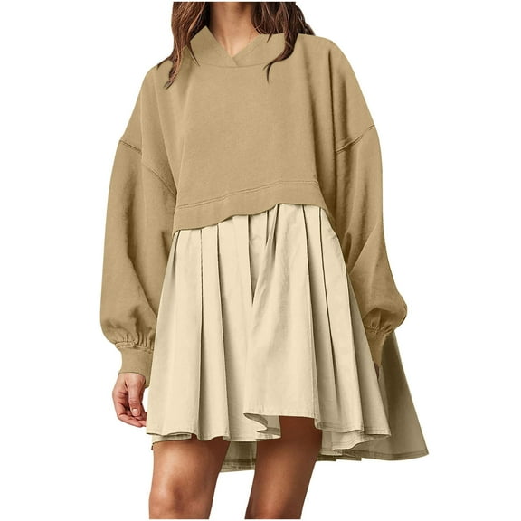 Maxi Dresses for Womens 2026 Plus Size Fashion Casual Over Sized Sweatshirt Long Sleeve Hooded Sweatshirt Dress Round-Neck Ladies Mini Dresses