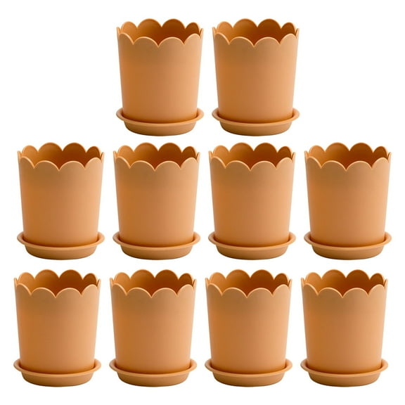 TEHAUX 10 Sets Orange Cylinder Shaped Flowerpots with Trays for Patio