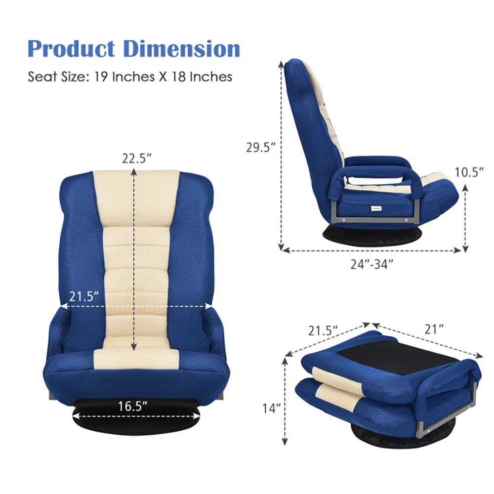 Finihen Swivel Gaming Floor Chair, 360-Degree Swivel Gaming Floor Chair with Foldable Adjustable Backrest, for Living Room, Home, Office, Blue