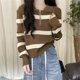 thumbnail image 2 of Striped Half Zipper Polo Collar Pullover Sweater for Women's Fashion Sense Worn on the Outside and on the Inside Loose Knit, 2 of 5