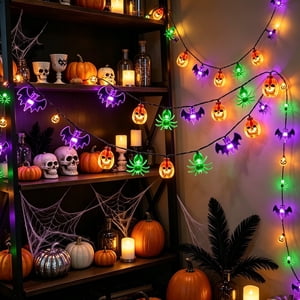 Ohmyroo Halloween String Lights Multicolor Bat Pumpkin LED Fairy Lights