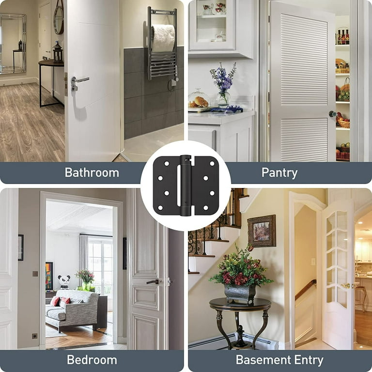 2-Pack 4" Self-Closing Door Hinges – Spring Loaded, Adjustable Tension, UL Listed For Garage & Interior Doors (Left Or Right)