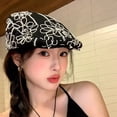 thumbnail image 2 of Gorra plana unisex ajustable negra con bordado floral blanco, 2 of 3