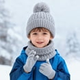 thumbnail image 2 of XIMIN Kid Girls 3 Piece Outfits Warm Winter Beanie Hat Fluffy Lined Knitted Neck Warmer Scarf Neck Gaiter Soft Cuffed Cap Gloves with Pom Pom for Cold Weather, 2 of 7