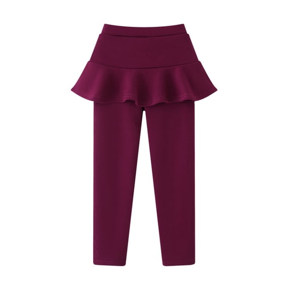 GYRATEDREAM Kid Girls Footless Leggings with Ruffle Tutu Skirt Fleece Lined Warm Thick Pantskirt Pants Tights 3-11 Years