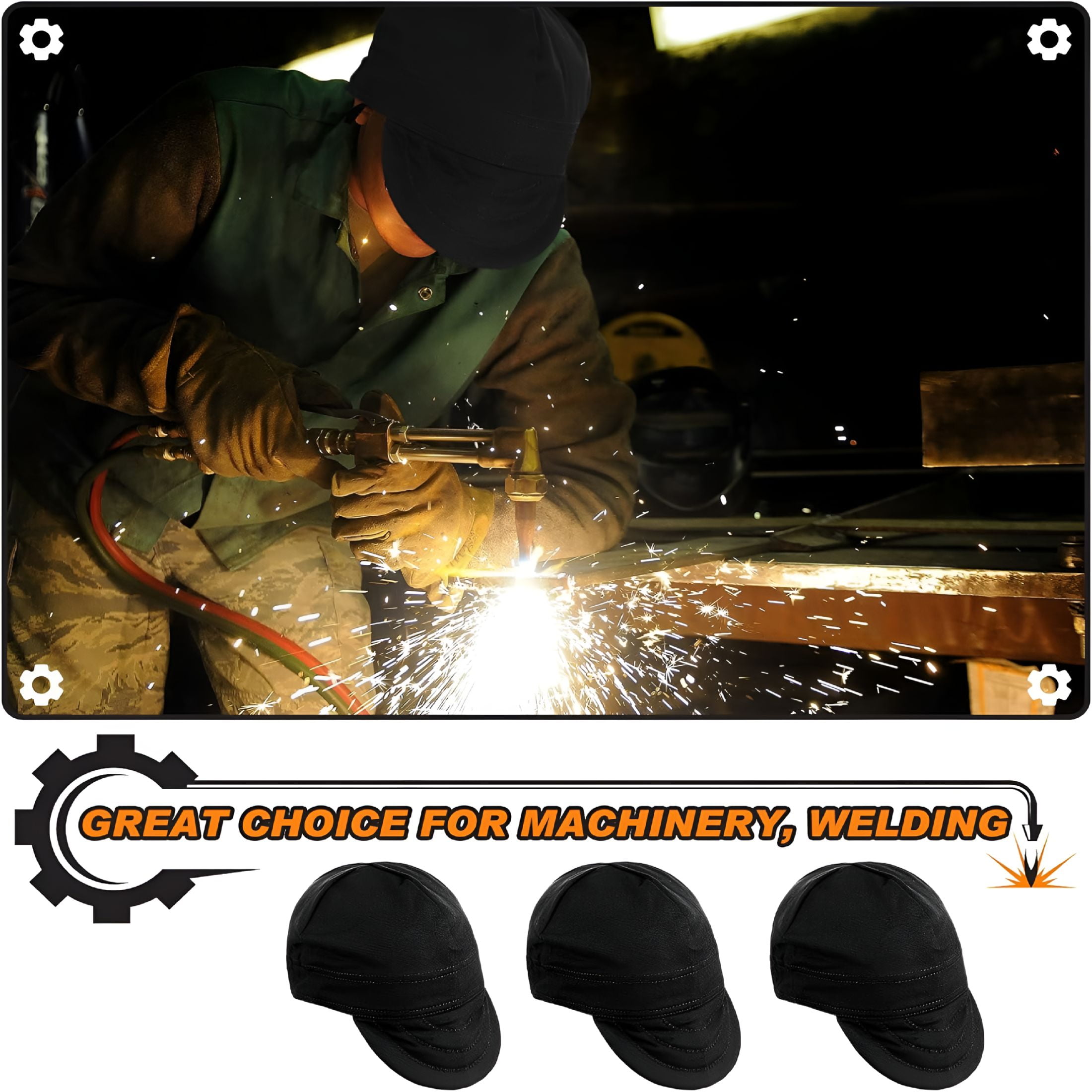 GJX 2026 New 3 Pcs Welding Caps Welding Hats for Men Flame Resistant Cotton Welders Caps Mesh Inside Liner Welding Helmet Beanie Elastic Low Crown Hat for Electrician Gas Station (Solid Color Style)
